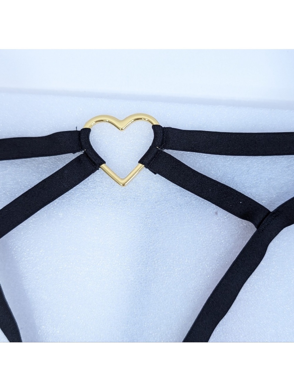 Victoria’s Secret Heartware Strappy Thong Panty crotchless Black Gold Heart NWT - Picture 7 of 7
